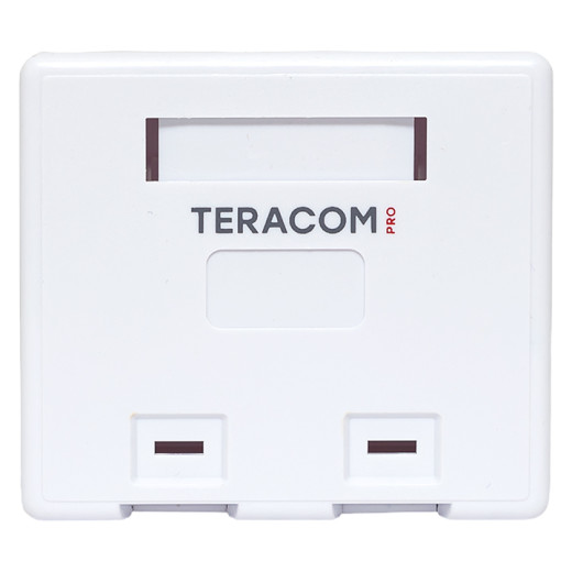 Корпус настенной розетки TERACOM PRO на 2 модуля Keystone со шторками и маркерами белый