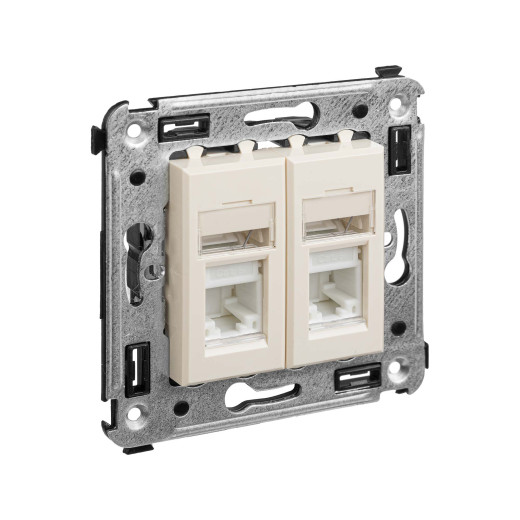 Компьютерная розетка RJ-45 в стену, кат.6А двойная, Avanti, ванильная дымка