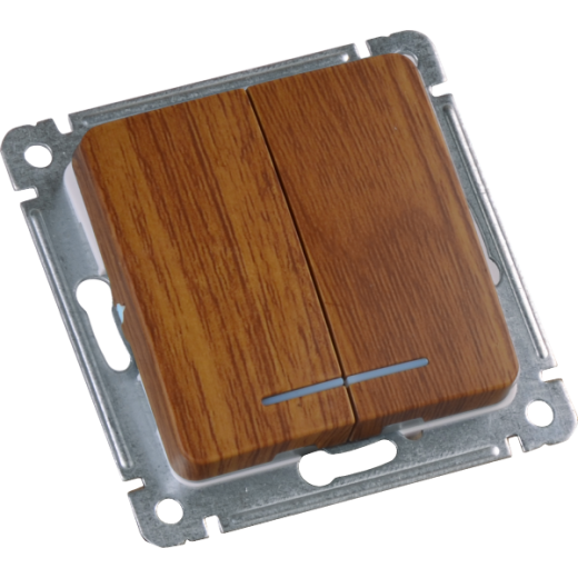 ВС10-452-05 Выключатель скрытой установки, двухклавишный, с индикацией, механизм, цвет дуб