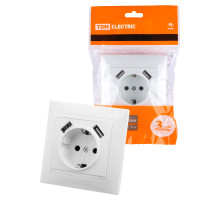 TDM Розетка 2П+З 16А 250В + 2 USB порта 2,1А 5В белая 
