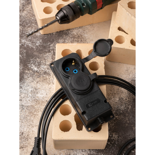 Роз. (колодка) двухмест. с защит. крышками каучуковая 230В 2P+PE 16A IP44 EKF PRO