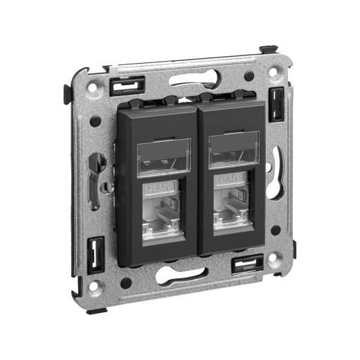 Компьютерная розетка RJ-45 в стену, кат.5e двойная экранированная, Avanti, черный матовый
