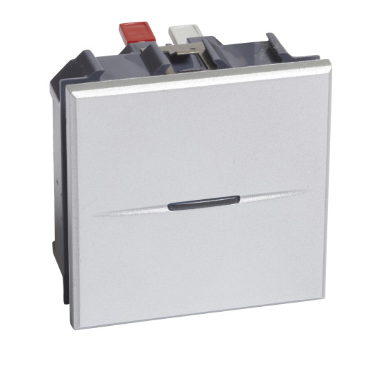 Axolute. Выключатель аксиальный одноклавишный 10А 250В. Автоматические клеммы. 2 модуля. Цвет Алюминий