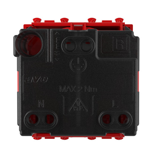 Розетка модульная, 2P+E, с з/ш, Avanti, красный квадрат, 2 модуля