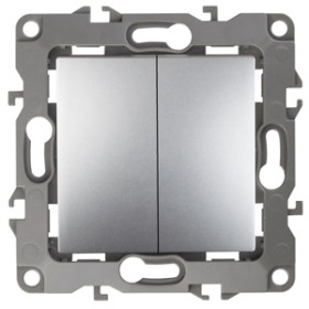 ЭРА 12-1004-03 Выключатель двойной, 10АХ-250В, IP20, без м.лапок, Эра12, алюминий (10/100/2500)