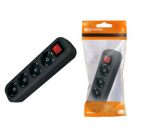 TDM Колодка розеточная 4 гнезда 2П+3 c выключателем 16А 250В черная