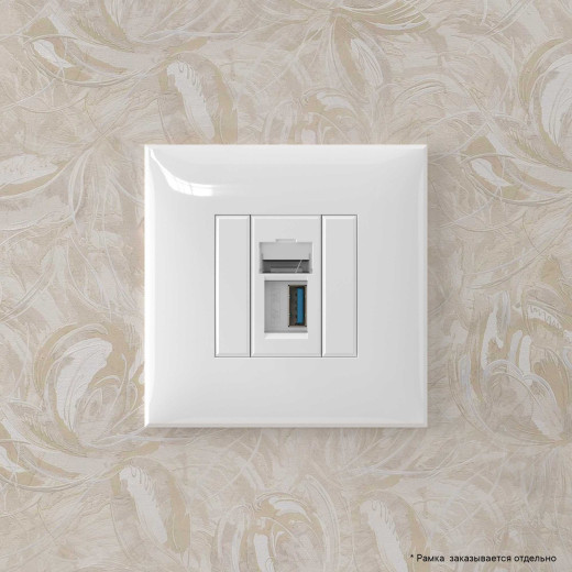 USB 3.0 розетка одинарная в стену, тип А-А, Avanti, белое облако