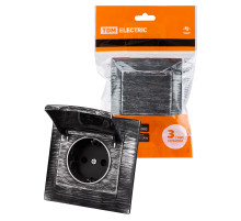 TDM Розетка 2П+З 16А 250В IP44 с защ. шт. с крышкой старинное серебро 