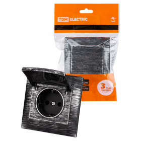 TDM Розетка 2П+З 16А 250В IP44 с защ. шт. с крышкой старинное серебро 