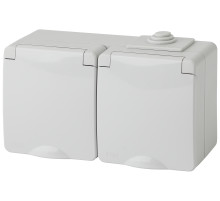 ЭРА Розетка Эксперт 11-2604-03 2х2P+E гориз. IP65 шторки 16A-250В ОУ серый
