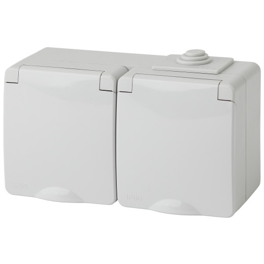 Розетка ЭРА Эксперт 11-2604-03 2х2P+E гориз. IP65 шторки 16A-250В ОУ серый