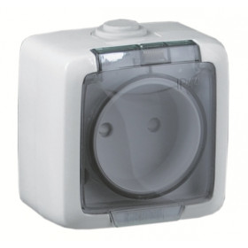 Hegel Альфа IP44 наруж Белая РА16-202 Розетка, со шторками, брызгозащищенная