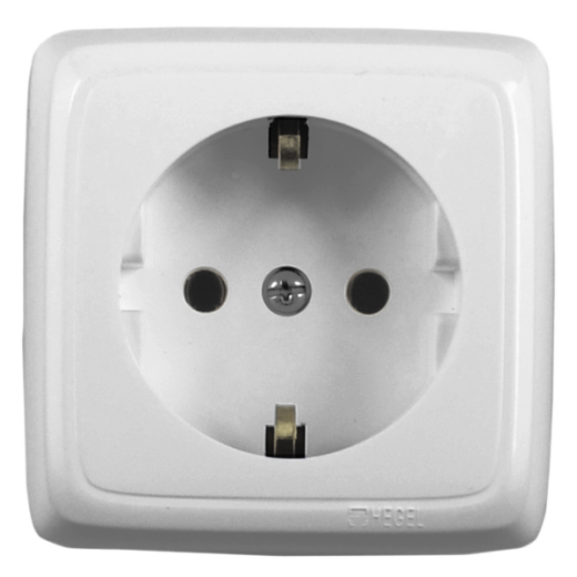 РА16-111 Розетка открытой установки, одноместная, с заземляющим контактом, цвет белый