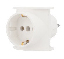 REXANT Тройник электрический универсальный, 16 А, одно гнездо с заземлением, белый.