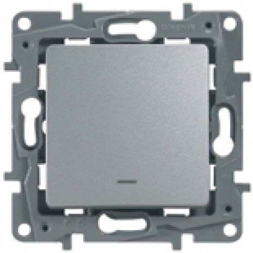 Выключатель одноклавишный с подсветкой/индикацией - Legrand Etika - 10А 250В безвинтовые зажимы - алюминий