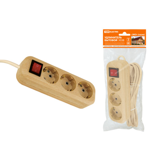 Удлинитель бытовой  У03В выключатель, 3 гнезда, 5метров,2П+3, ПВС 3х1мм2 