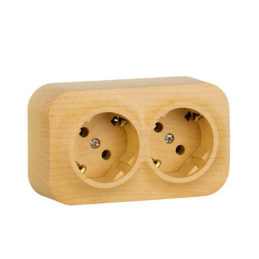 Розеточный блок двойной с заземлением - Legrand Quteo - с предварительным подключением без шторок IP20 16А 250В винтовые зажимы накладной монтаж - дерево
