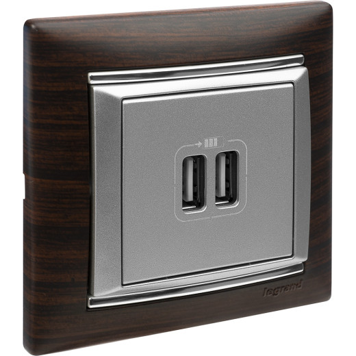 Зарядное устройство USB тип А / тип А - Legrand Valena - 3000мА 15Вт - алюминий