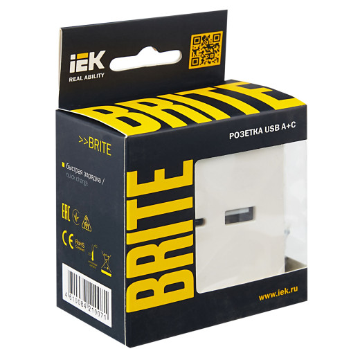BRITE Роз. USB A+C 18Вт РЮ11-1-БрЖ жемч. IEK