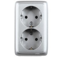 Hegel Альфа наруж Серебро РА16-155-06 Розетка с/з двойная, с монт. пластиной
