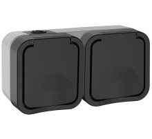 IEK TORS Розетка 2-ая с з/к кр. гориз. 16А IP55 TS122 графит