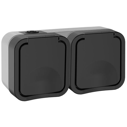 TORS Розетка 2-ая с з/к кр. гориз. 16А IP55 TS122 графит IEK