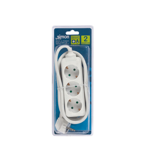 Удлинитель на 3 розетки Schuko, кабель 2м, SBrico, белый