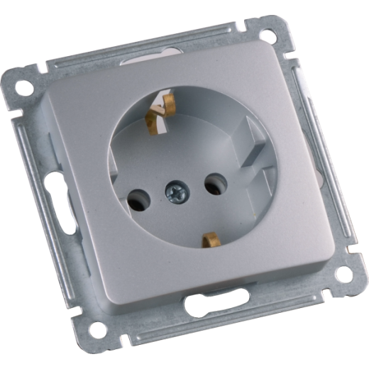 РС16-411-06 Розетка скрытой установки, одноместная, с заземляющим контактом, механизм, цвет серебро