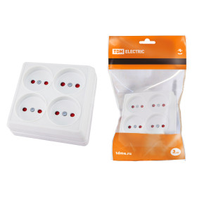 TDM Розетка четырехместная 2П открытой установки IP20 10A с защитными шторками белая 