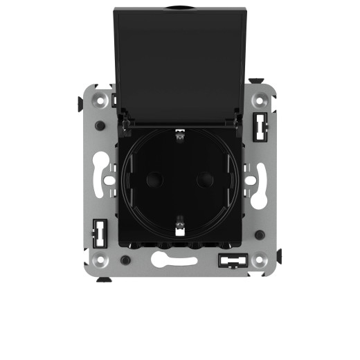 Розетка с крышкой в стену, 2P+E, с з/ш, Avanti, черный квадрат