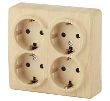 ЭРА Розетка Эксперт 11-2211-11 четверная с заземлением 4х2P+E Schuko со шторками 16A-250В IP20 ОУ горизонт. сосна