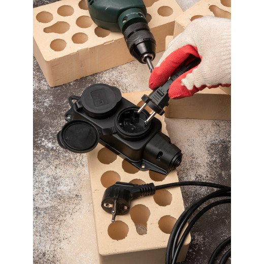 Роз. (колодка) двухмест. с защит. крышками каучуковая 230В 2P+PE 16A IP44 EKF Марс