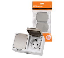 TDM Розетка двойная 2П+З (горизонтальная) открытой установки IP54 16А серая 