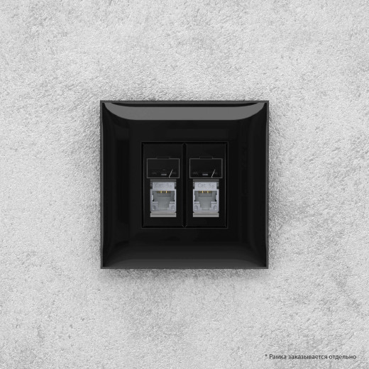 Компьютерная розетка RJ-45 в стену, кат.5e двойная экранированная, Avanti, черный квадрат