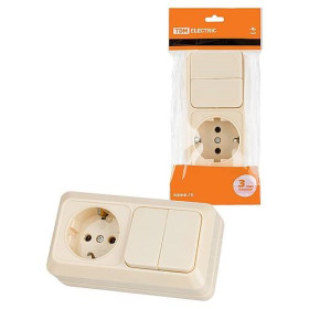 TDM Блок комбинированный выкл. 2-кл. 10А + розетка 2П+З 16А 250В БКВР IP20 сл. кость 