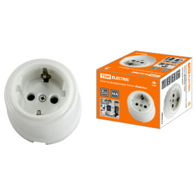 TDM Розетка фарфоровая 2П+З 16А 250В белая «Болонь»