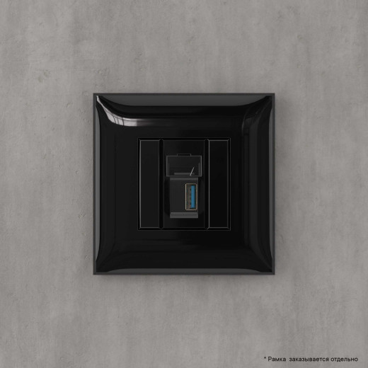 USB 3.0 розетка одинарная в стену, тип А-А, Avanti, черный квадрат