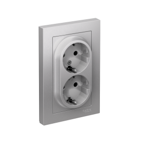 Systeme Electric AtlasDesign Алюминий Розетка с/з двойная, со шторками, 16А, в сборе