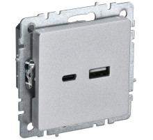 IEK BRITE BASE Алюминий Розетка USB A+C 18Вт РЮ11-1-БрА