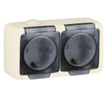 Hegel Альфа IP44 наруж Слоновая кость РА16-252-01 Розетка с/з двойная, со шторками, брызгозащищенная