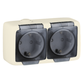 Hegel Альфа IP44 наруж Слоновая кость РА16-252-01 Розетка с/з двойная, со шторками, брызгозащищенная