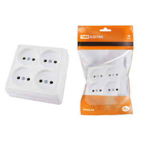 TDM Розетка четырехместная 2П открытой установки IP20 10A белая 