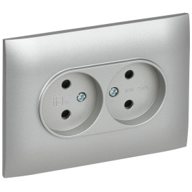 IEK SKANDY Серебряный Розетка 2-ая б/з с защитными шторками 10А в сборе SK-R09S