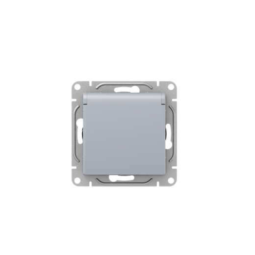 Механизм розетки, 16А, IP44, с заземлением, со шторками, c крышкой, алюминий Эпика EKF