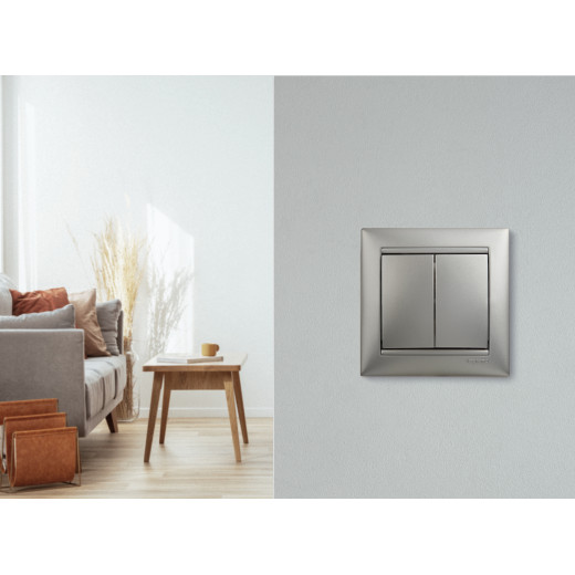 Выключатель двухклавишный - Legrand Valena - 10А 250В схема 5 безвинтовые зажимы - алюминий