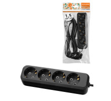 TDM Удлинитель 4 гнезда, 1,5 метра, с/з, 10 А, 2300 Вт, черный, НАРОДНЫЙ