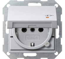 Gira Алюминий Накладка розетки 1-ая с/з с лампой и откидной крышкой, с затвором (shutter) и символом