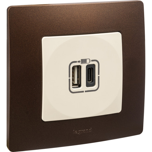 Зарядное устройство USB тип А / тип С - Legrand Etika - 3000мА 15Вт - слоновая кость