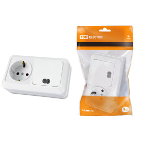 TDM Блок комбинированный выкл. 1-кл. с/п 10А + розетка 2П+З 16А 250В БКВР IP20 белый 
