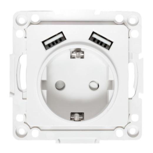 Стокгольм Механизм Розетки 1-местной с/з, USB 2A 16А винтовые клеммы белый с защ. штор. EKF
